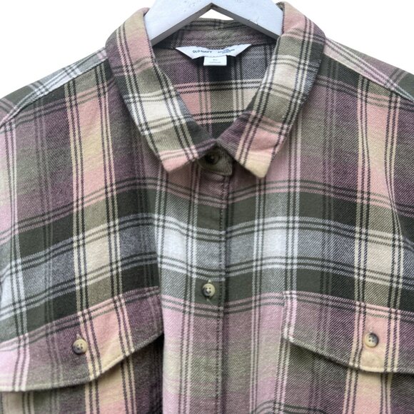 OLD NAVY Boyfriend Flannel Shirt Womens Plus Size 3X Green Plaid Button Down - Picture 2 of 8